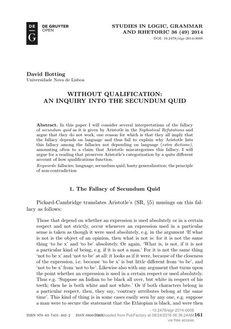 (PDF) Without Qualification: An Inquiry Into the Secundum Quid