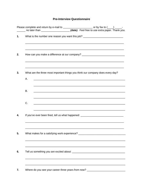 Pre Interview Questionnaire Template Complete With Ease AirSlate SignNow