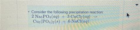 Solved Consider The Following Precipitation Reaction Chegg