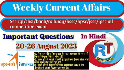 August Current Affairs August Weekly Current Affairs