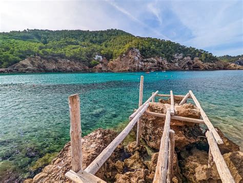 Cala Benirras Beach With Turquoise Sea Water Ibiza Island Spain Stock