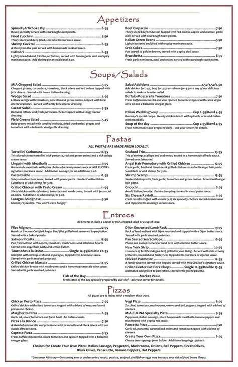 Mia Cucina Menu, Menu for Mia Cucina, New Albany, Columbus - Urbanspoon ...