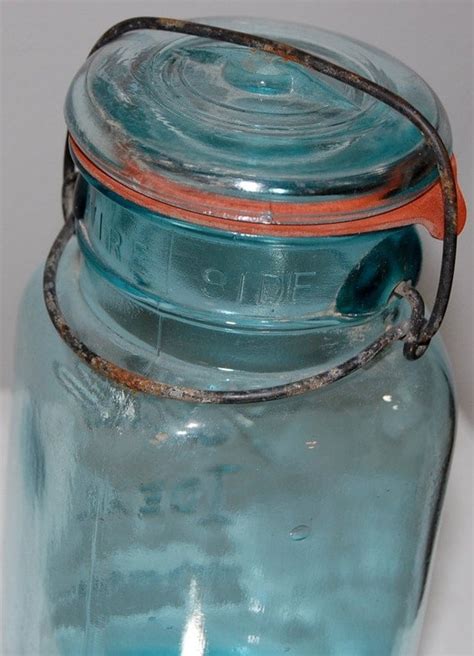 Vintage Ball Ideal Mason Jar Blue Glass Lid Wire Closure Quart