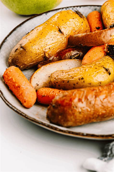 Easy Weeknight Baked Sausage And Pear Sheet Pan Dinner For Four The Produce Moms