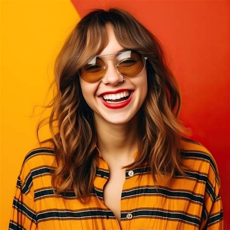 Premium Photo A Woman Wearing Sunglasses And A Striped Shirt With A