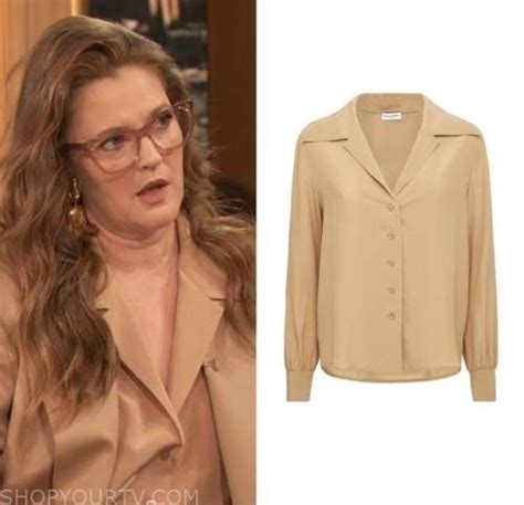 Drew Barrymore Show: November 2022 Drew Barrymore's Beige Silk Shirt in ...