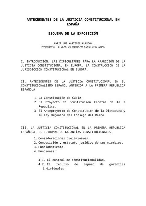 Docx Esquema Antecedentes De La Justicia Constitucional En Espa A