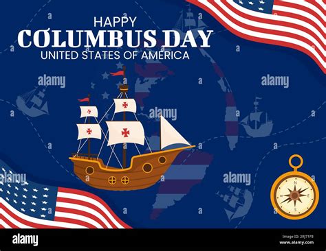 Happy Columbus Day Vector Illustration Of National Usa Holiday With