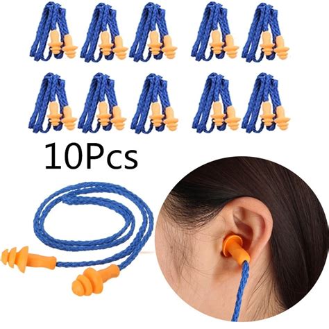 10Pcs Soft Silicone Corded Ear Plugs Ears Protector Reusable Hearing