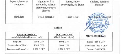 Menu Du Restaurant P Dagogique De Faaroa Du Au Juin Cfpa