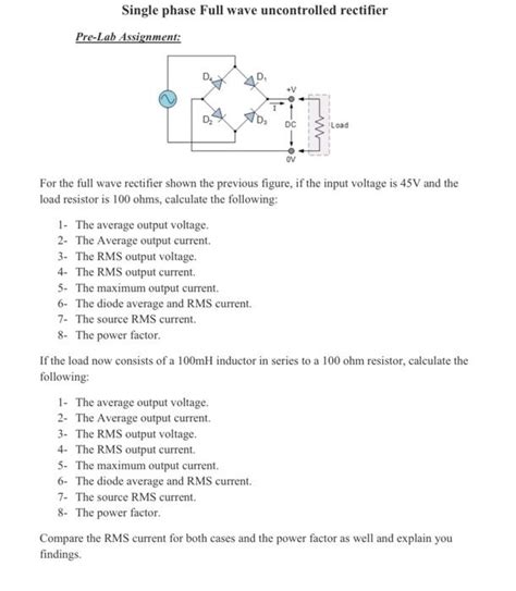 Solved Single Phase Full Wave Uncontrolled Rectifier Pre Lab