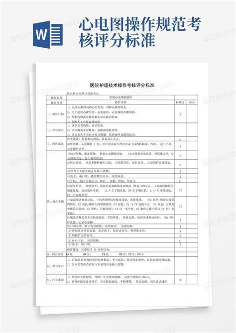 心电图操作规范考核评分标准word模板下载 编号qyjwxjzr 熊猫办公