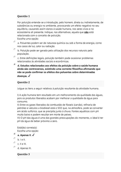 Estudos Disciplinares VI c resposta Questão 1 Por poluição entende se