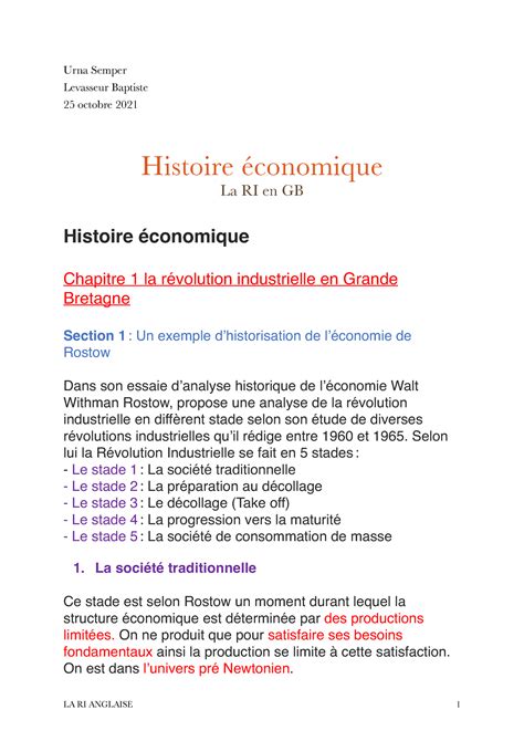 Histoire des faits économique Chapitre 1 RI en GB Urna Semper