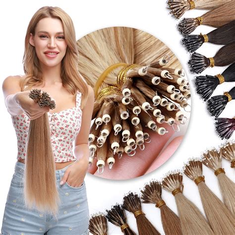 HAIRRO Hair Extensions Nano Ring Real Human Hair Dark Brown Nano Beads