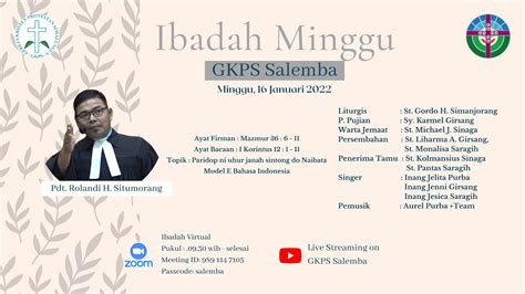 Ibadah Minggu Gkps Salemba 16 Januari 2022 Youtube