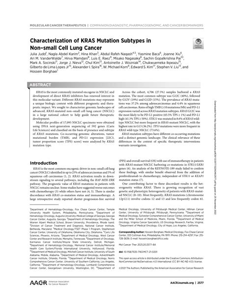 Pdf Characterization Of Kras Mutation Subtypes In Nonsmall Cell Lung Cancer