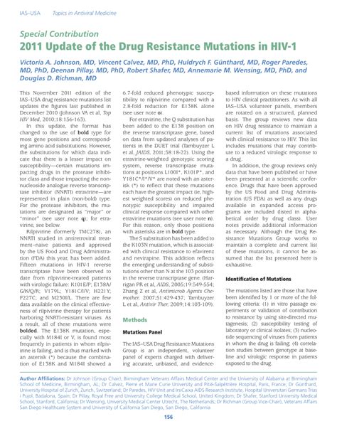 PDF 2014 Update Of The Drug Resistance Mutations In HIV 1