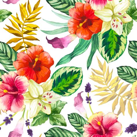 Vector Illustration Watercolor Flowers Beautiful Seamless Stock Vector