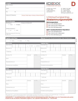 Ausfüllbar Online Abstammungsanalytik IDEXX Laboratories Fax Email