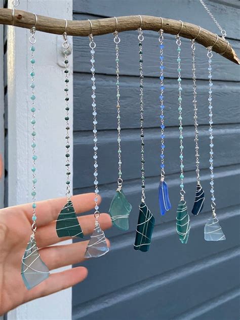 Shades Of Blue Gemmy Sea Glass Suncatcher Beach Glass Mobile Etsy Sea Glass Sea Glass