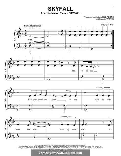 Piano Version Skyfall By Adele P Epworth Sheet Music On MusicaNeo