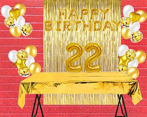 Gold 22nd Birthday Celebration Balloon Happy Birthday Banner Backdrop