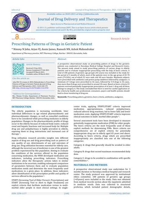 PDF Prescribing Patterns Of Drugs In Geriatric Patient