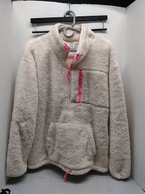 L Victorias Secret Vs Pink Sherpa 12 Zip Pullover Gem