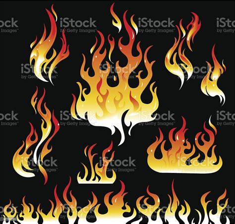 Fire Graphic Elements On Black Background Stock Illustration Download