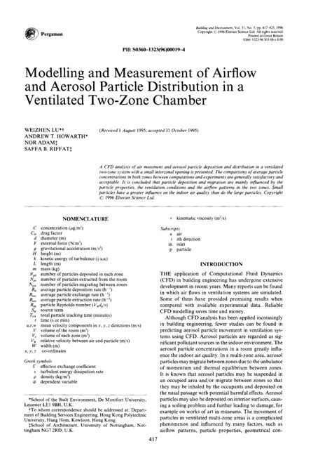 Pdf Modeling And Measurement Of Airflow And Aerosol Particle