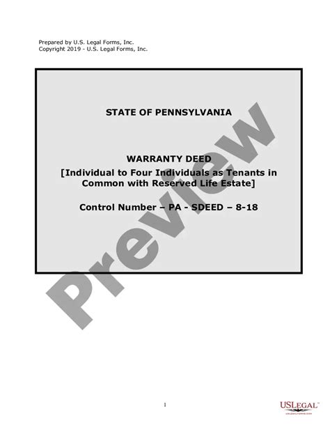 Pennsylvania Warranty Deed From Individual To Four Individuals As Tenants In Common With