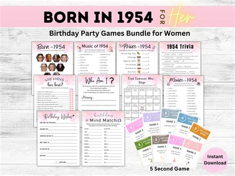 70th Birthday Games For Women Born In 1954 Games Bundle Her Fun 70th