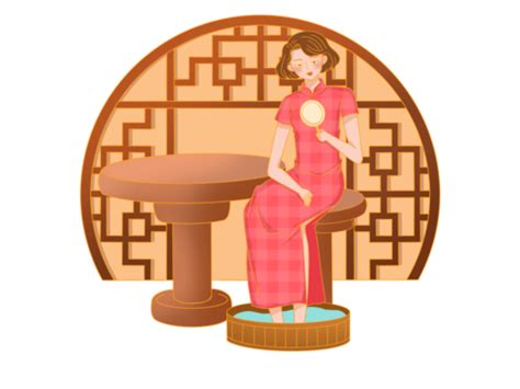 Chinese Fashion Retro Cheongsam Beauty Soaking Her Feet In A Tub