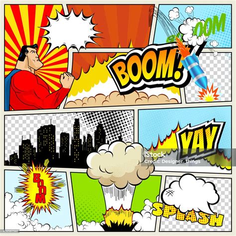 High Detail Vector Mockup Of Typical Comic Book Page Stockvectorkunst