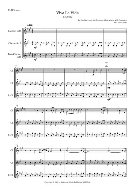 Viva La Vida Arr Fabio Britto By Coldplay Sheet Music For Woodwind