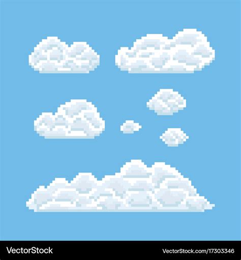 Clouds Shapes Set Pixel Art Bit Texture Vector Image