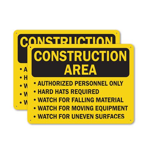 2 Pack Construction Area Authorized Personnel Only Hard Hats Required Osha Caution Sign 24