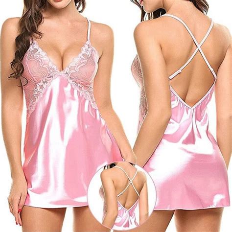 Plus R Cent Sexy Satin Soie Nuisette Dentelle Robes Lingerie