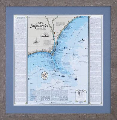 Framed Nc Cape Fear Fryng Pan Shoals Shipwreck Chart Nautical Art