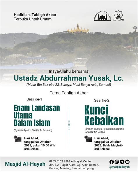 Jadwal Tabligh Akbar Akhir Pekan Ini Bersama Ustadz Abdurrahman Yusak Lc