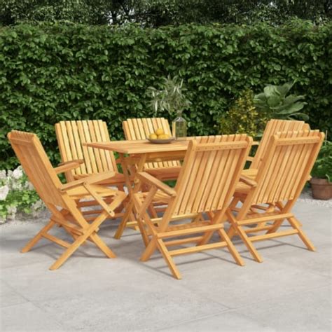 VidaXL 7 Piece Patio Dining Set Solid Wood Teak 47 2 X27 6 X29 5