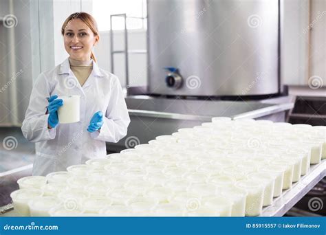 Woman On Cottage Cheese Production Stock Image Image Of Caucasian