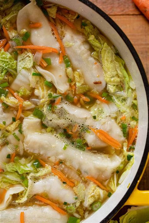 Close Up Of Asian Potsticker Soup In Pot Pot Sticker Soup Recipe