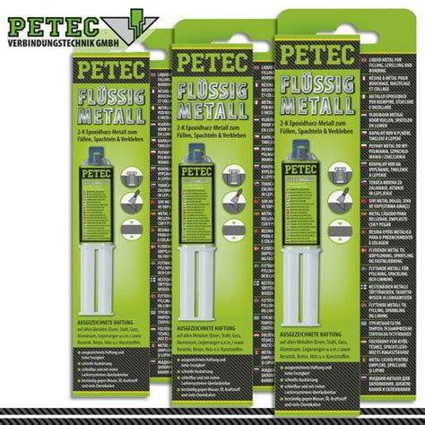 Petec 3x 25ml Flüssigmetall Doppelspritze SB Karte 2 K Epoxidharz