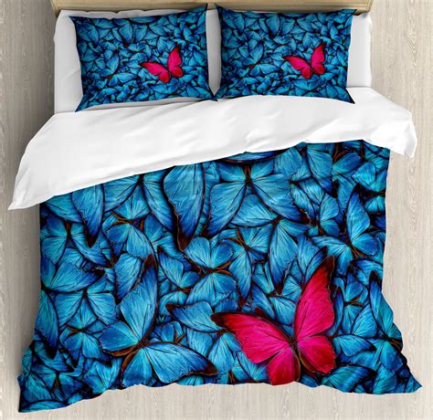 Butterflies Duvet Cover Set, Colorful Butterflies Tropical Bugs