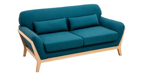 Canap Scandinave Places En Tissu Bleu Canard Et Bois Clair Yoko