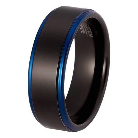 Black Blue Wedding Ring Tungsten Carbide Mens Wedding Band High Poli