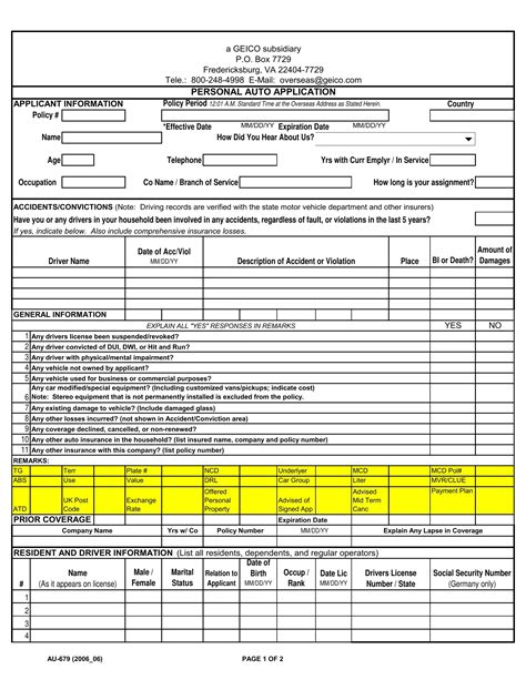 Geico Form Au Fill Out Printable Pdf Forms Online