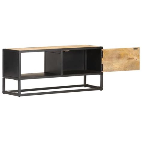 Lex Meuble Tv Avec Porte Sculpt E X X Cm Bois De Manguier Brut